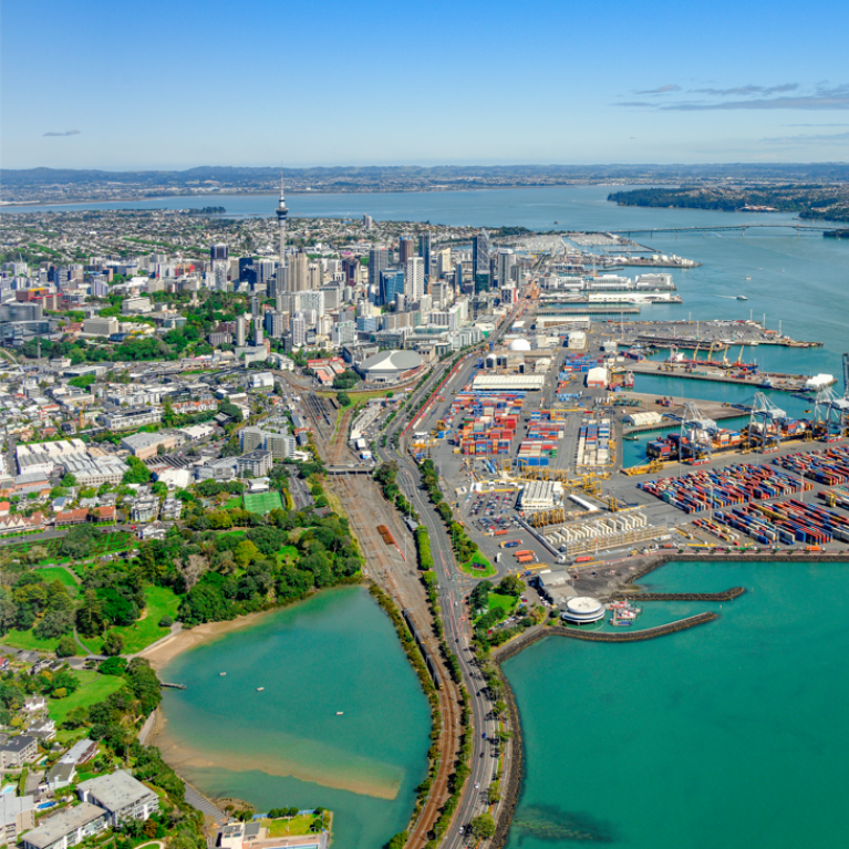 Aerial of the port and city