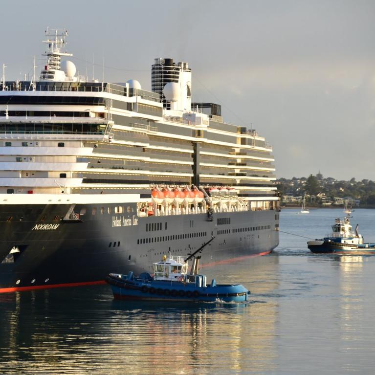 Cruise ship and tugboats