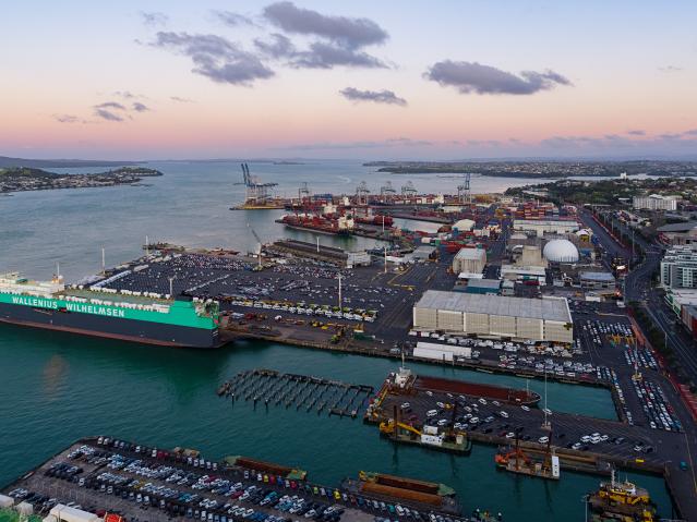 Port of Auckland at sunset from the air