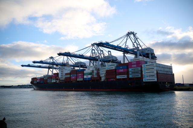 Full container ship at berth at Port of Auckland