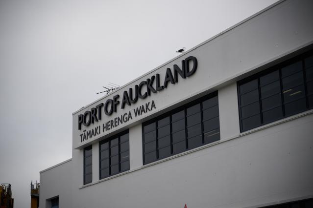 The outside branding of the Port of Auckland building