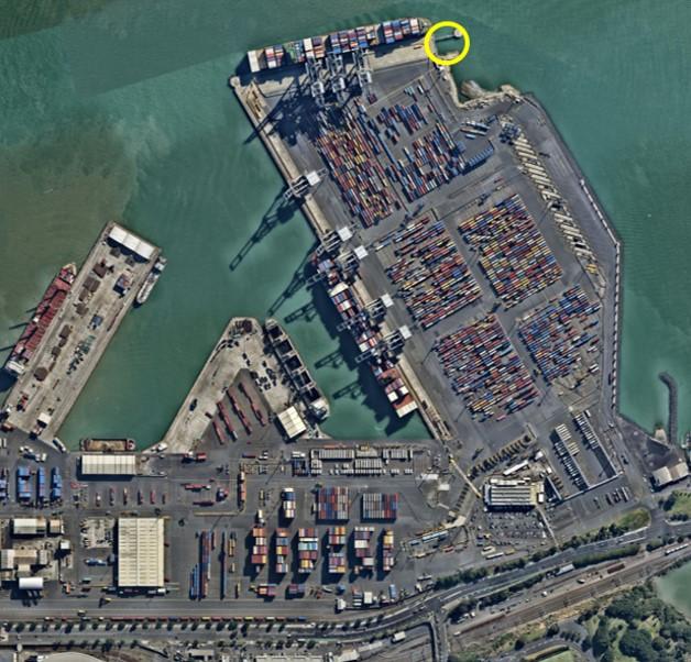 Aerial view of Fergusson Container Terminal showing the Fergusson North Wharf extension plan is