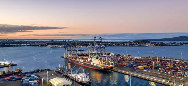 Port of Auckland at sunset from the air