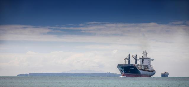 Container ship against the sky Port of Auckland